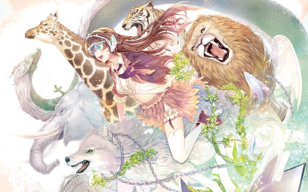 Anime Original Giraffe Tiger Lion Elephant Wolf Dragon HD Wallpaper | Background Image