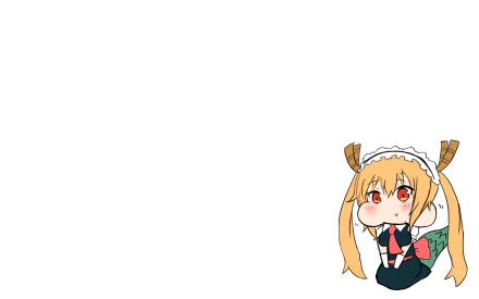 HD desktop wallpaper of Tohru from Kobayashi-san Chi no Maid Dragon, featured in a cute and minimalistic design, set against a plain white background. The image belongs to the anime Miss Kobayashi's Dragon Maid.