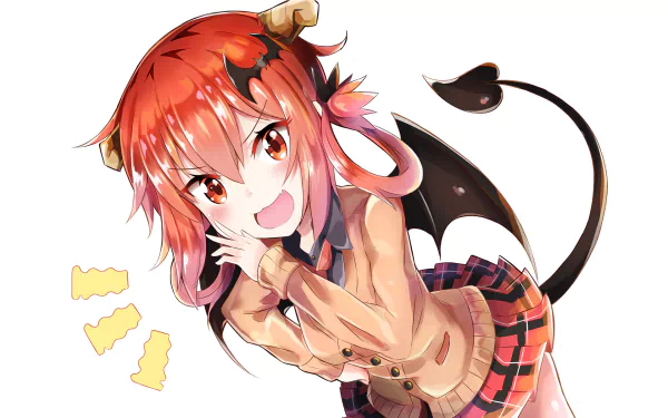 A vibrant HD wallpaper featuring Satanichia Kurumizawa McDowell from the anime Gabriel DropOut, showcasing her playful personality with her signature horns and tail.