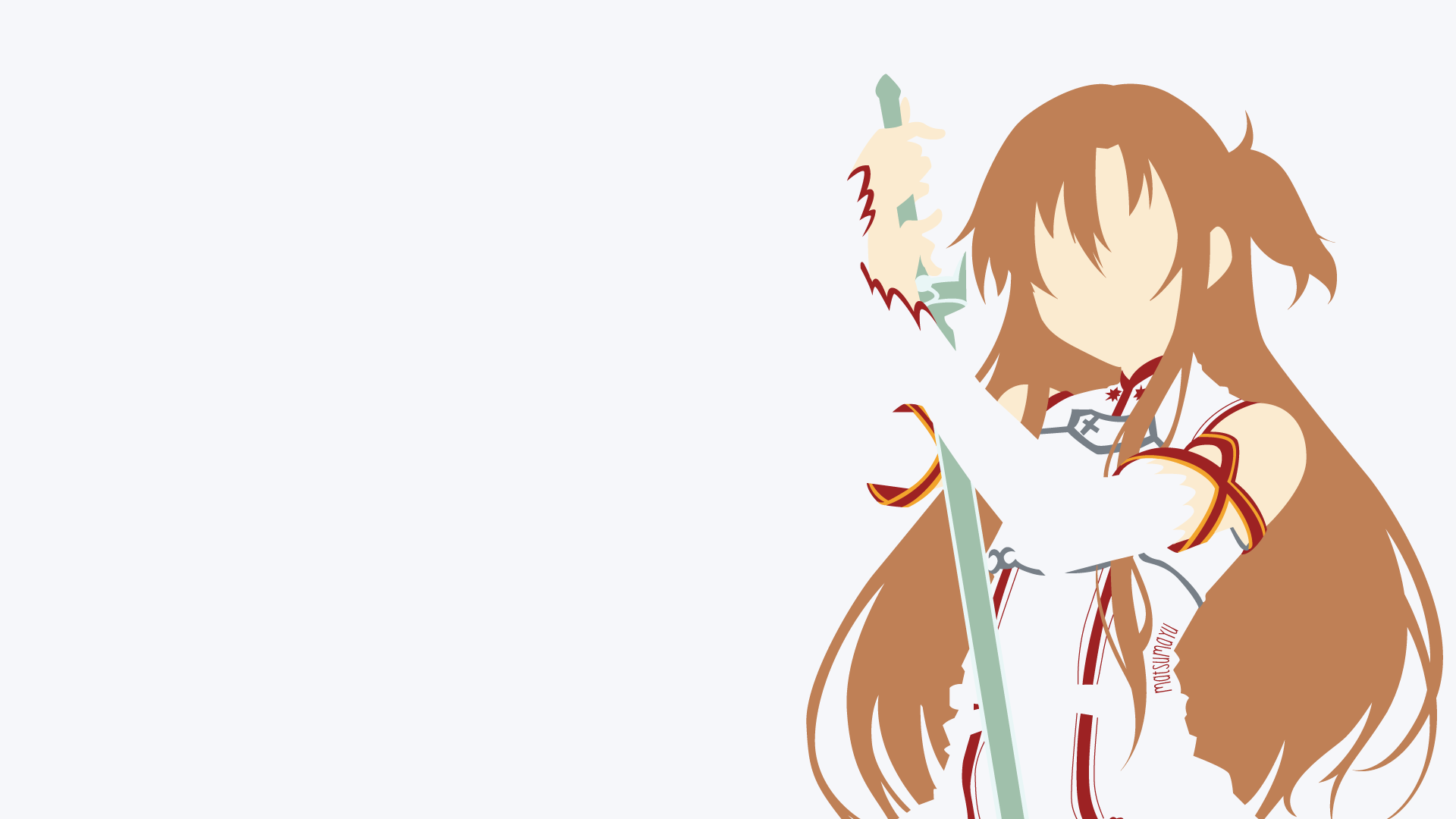 Minimalist HD desktop wallpaper featuring Asuna Yuuki from Sword Art Online in a simple anime style with clean lines and soft colors.