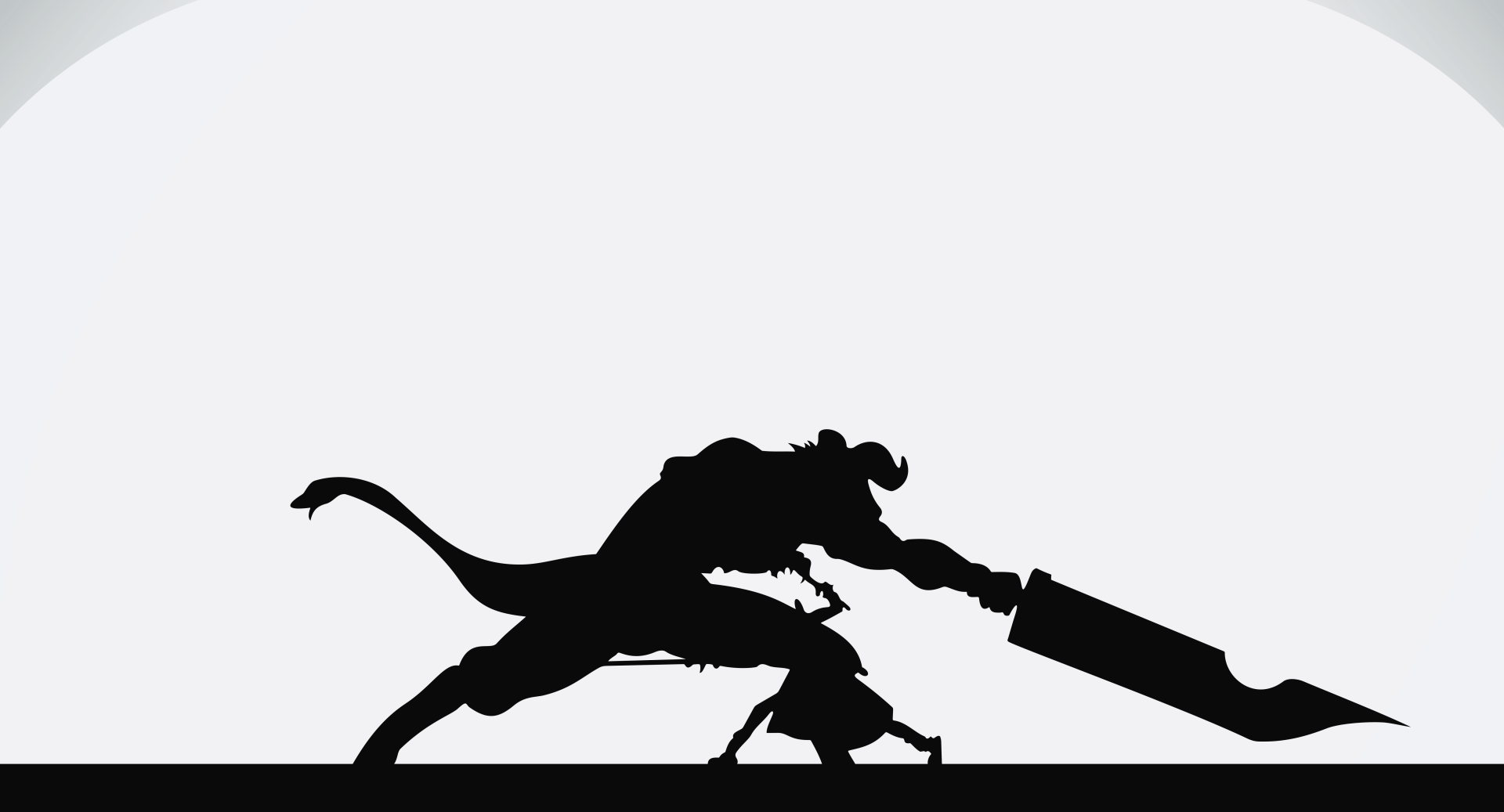 Minimalist HD desktop wallpaper featuring the silhouette of Kazuto Kirigaya (Kirito) from Sword Art Online, holding a large sword against a light gray background.