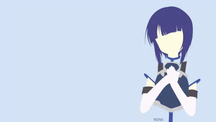 Minimalist anime HD PC wallpaper of Sachi from Sword Art Online: faceless stylized figure in blue armor holding hands to chest on a pale blue background.