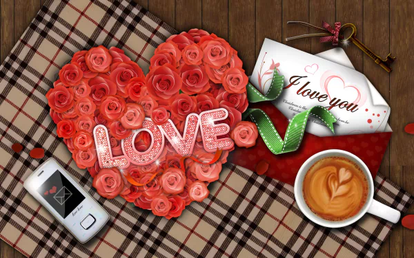 love key rose coffee phone holiday Valentine's Day HD Desktop Wallpaper | Background Image