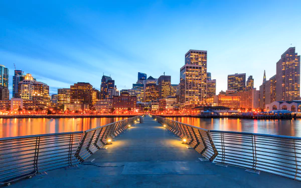 pier walkway building skyscraper city light bridge evening USA man made San Francisco HD Desktop Wallpaper | Background Image