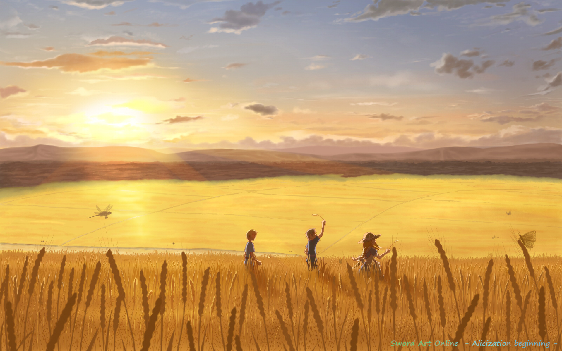 Sword Art Online, cloud, scenic, game, sunset, kirito, anime, asuna,  sunrise, HD wallpaper