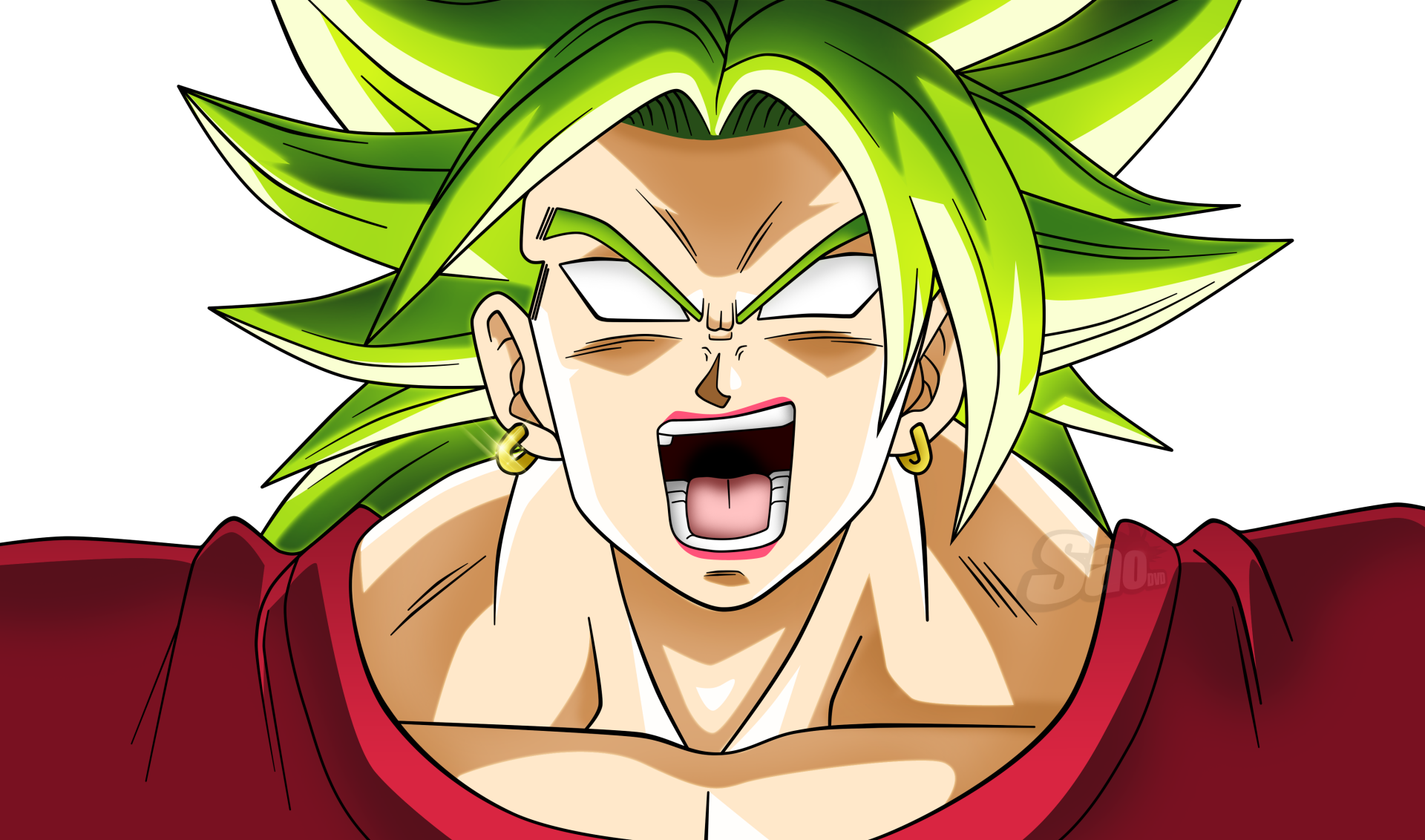 Anime-style Dragon Ball Super character with spiky green hair and intense expression, featured in a vibrant 4K Ultra HD PC desktop wallpaper.