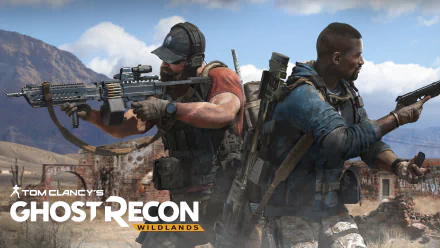 4K Ultra HD PC wallpaper featuring characters from the video game Tom Clancy’s Ghost Recon Wildlands, set in a rugged mountainous combat zone.