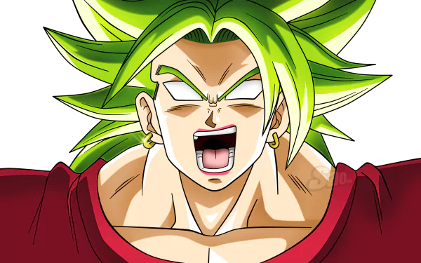 Anime-style Dragon Ball Super character with spiky green hair and intense expression, featured in a vibrant 4K Ultra HD PC desktop wallpaper.