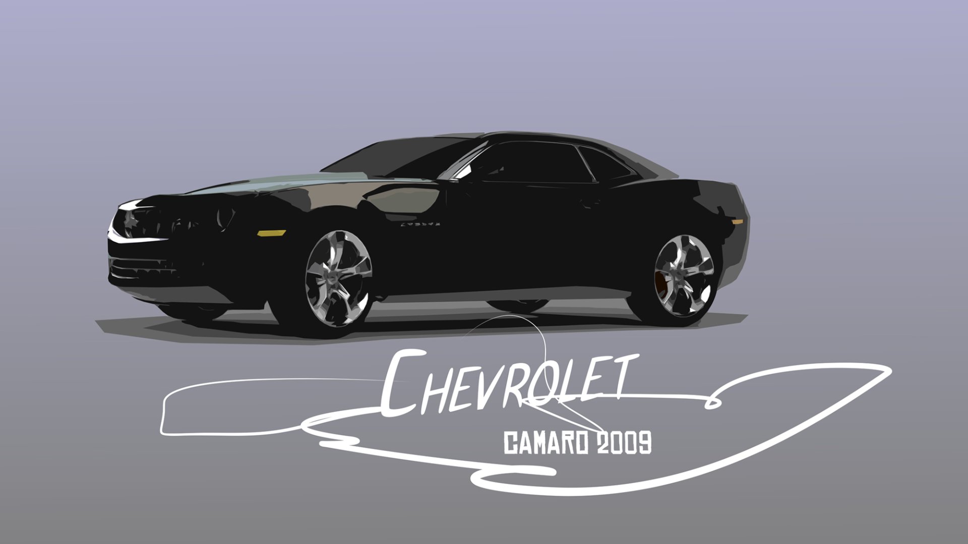 HD desktop wallpaper featuring a black 2009 Chevrolet Camaro SS car, showcasing the sleek design of this Chevrolet vehicle against a gradient background.