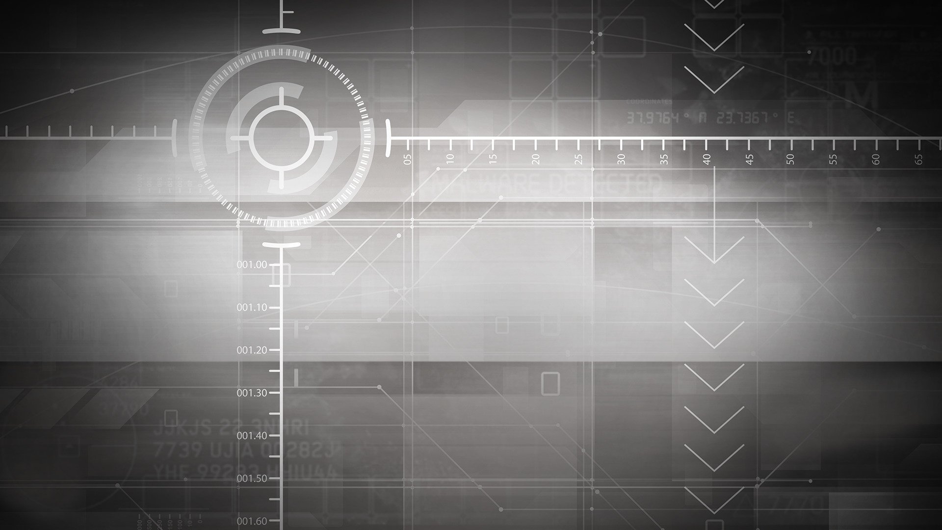 HD PC desktop wallpaper featuring a sleek, monochromatic design inspired by the Jason Bourne movie, with digital targeting and interface elements.