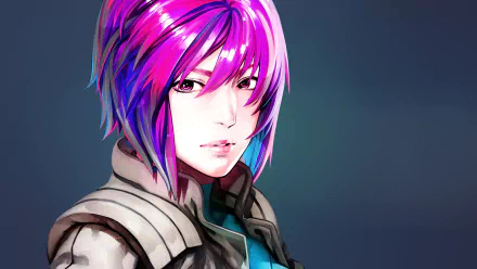 HD PC desktop wallpaper featuring an anime-style character with vibrant purple hair from Ghost in the Shell: Stand Alone Complex.