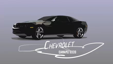 HD desktop wallpaper featuring a black 2009 Chevrolet Camaro SS car, showcasing the sleek design of this Chevrolet vehicle against a gradient background.