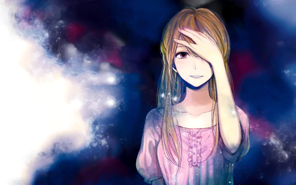 HD anime desktop wallpaper featuring Akane Minagawa from Kuzu no Honkai, depicting her with long hair partially covering one eye against a dark, dreamy background.