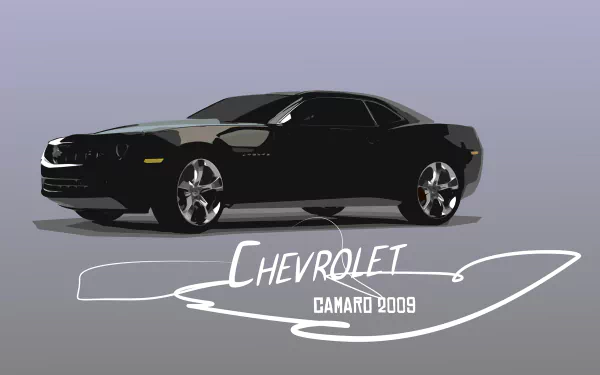 HD desktop wallpaper featuring a black 2009 Chevrolet Camaro SS car, showcasing the sleek design of this Chevrolet vehicle against a gradient background.