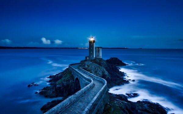 Man Made Lighthouse Night Blue Horizon Path HD Wallpaper | Background Image