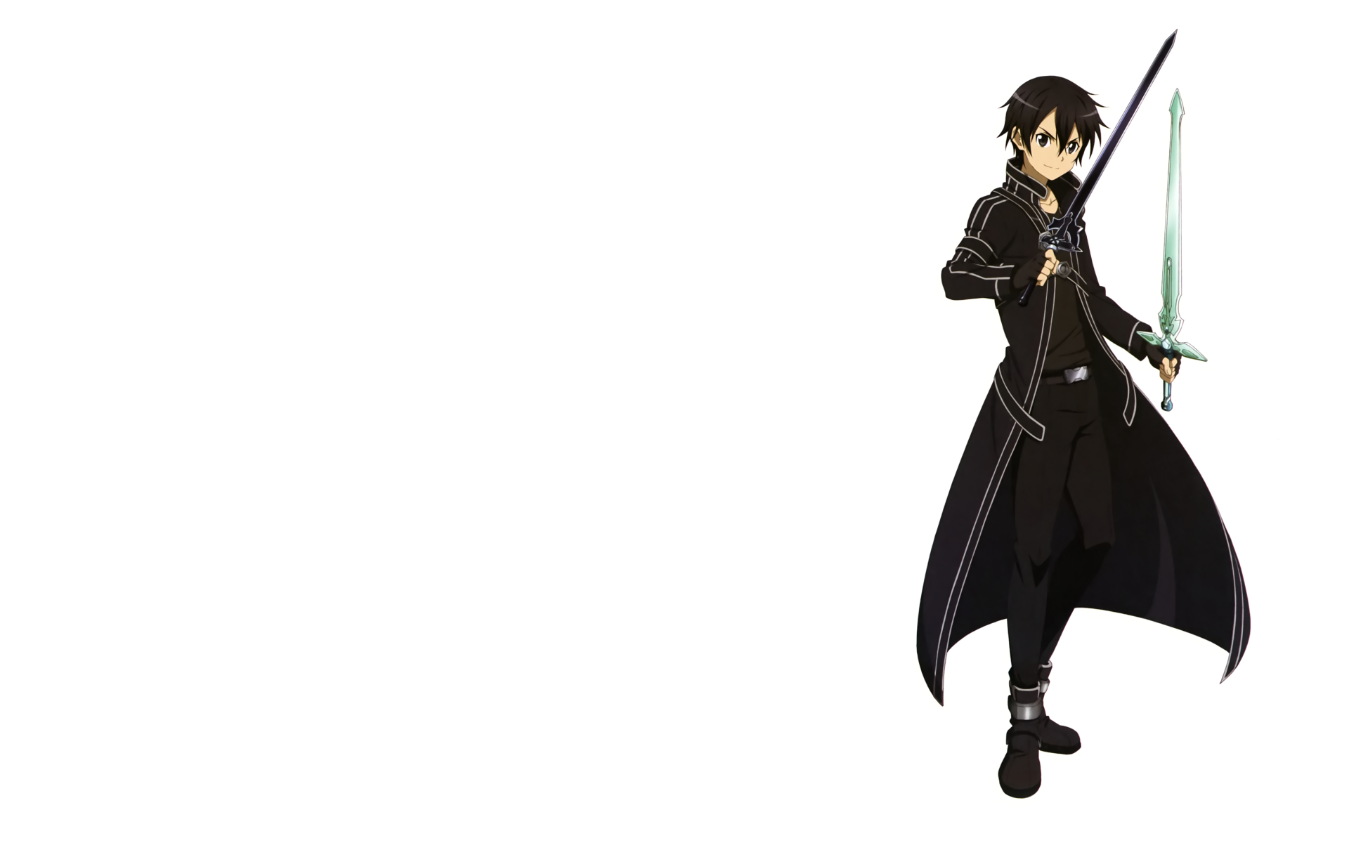 Anime-style Sword Art Online character in black attire holding a glowing sword, set against a white background, designed as a 4K Ultra HD PC desktop wallpaper.
