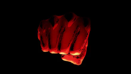 HD desktop wallpaper of Saitama from One-Punch Man, featuring a striking, glowing red fist set against a black background, capturing the essence of the popular anime.