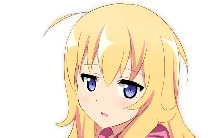 HD PC desktop wallpaper featuring Gabriel Tenma White from the anime Gabriel DropOut with a close-up of her blonde hair and purple eyes.