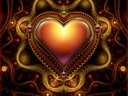 HD artistic desktop wallpaper featuring a glowing, intricate heart design with rich, ornate patterns in warm colors.