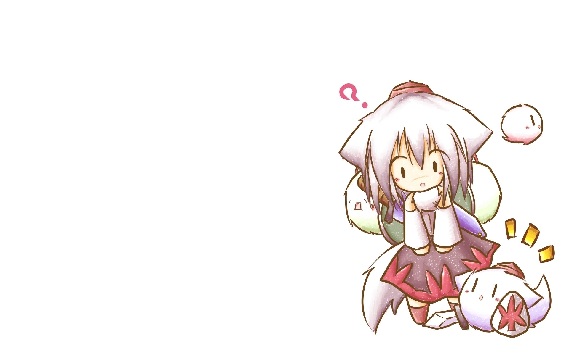 Chibi-style Momiji Inubashiri from Touhou, depicted in a minimalist anime design on a white background, HD PC desktop wallpaper and background.
