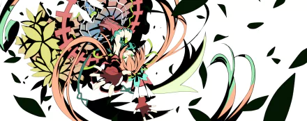 Anime Clockwork Planet HD PC desktop wallpaper and background: stylized girl with flowing hair and clockwork gears, dynamic black, green and orange swirls on a white backdrop.