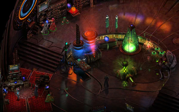 HD desktop wallpaper from Torment: Tides of Numenera featuring an intricate, sci-fi game environment with characters and glowing elements.