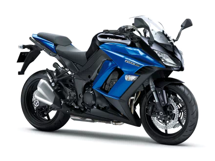 HD desktop wallpaper featuring a sleek blue Kawasaki Ninja motorcycle, showcasing its powerful design and modern aesthetics.