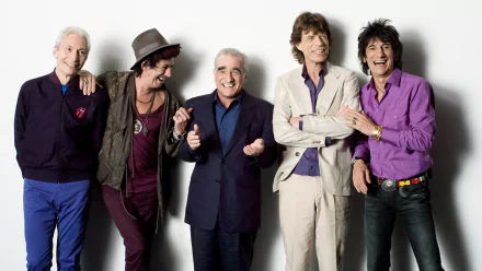 HD desktop wallpaper featuring The Rolling Stones band members posing together against a white background, highlighting their iconic music legacy.