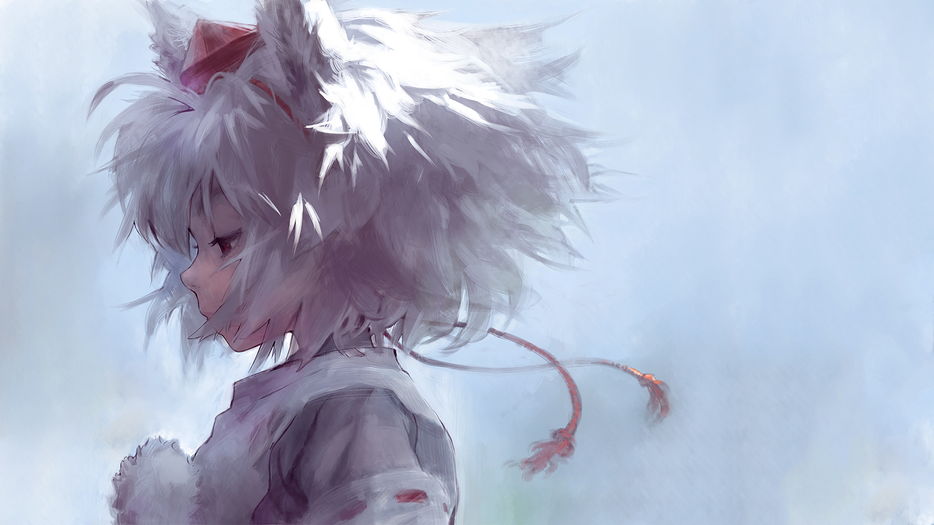A serene depiction of Momiji Inubashiri from the anime Touhou, featuring her iconic wolf-like ears and flowing hair, serving as a captivating HD desktop wallpaper and background.