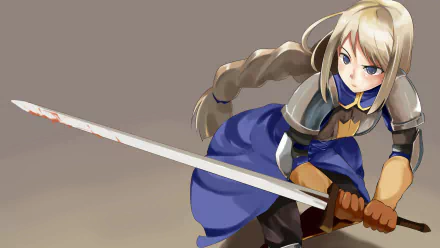 HD PC desktop wallpaper/background showing a blonde armored swordswoman from the video game Final Fantasy Tactics, poised to strike with a long gleaming sword and braided hair.