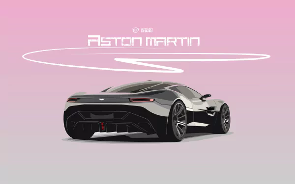 HD desktop wallpaper featuring a sleek Aston Martin vehicle against a gradient pink background, showcasing modern design and sophistication.