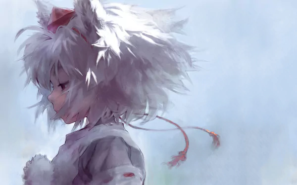 A serene depiction of Momiji Inubashiri from the anime Touhou, featuring her iconic wolf-like ears and flowing hair, serving as a captivating HD desktop wallpaper and background.