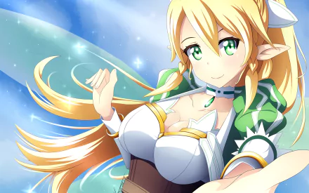 HD PC desktop wallpaper featuring Suguha Kirigaya as Leafa from the anime Sword Art Online, showcasing her with long blonde hair, green eyes, and fairy-like wings.