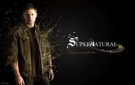 HD desktop wallpaper featuring Jensen Ackles as Dean Winchester from the TV show Supernatural, with a dark, artistic background and the show's logo.