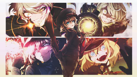 HD desktop wallpaper featuring Tanya Degurechaff from the anime Youjo Senki, showcasing different intense expressions and dramatic scenes.