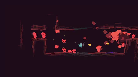 HD desktop wallpaper featuring a scene from the game GoNNER with vivid colors and abstract character designs on a dark background.