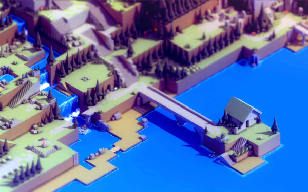 HD desktop wallpaper featuring a stylized landscape from the Secret Legend game, with vivid colors and miniature-like details.