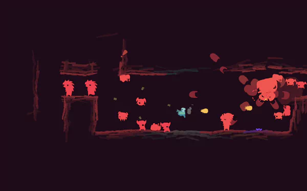 HD desktop wallpaper featuring a scene from the game GoNNER with vivid colors and abstract character designs on a dark background.
