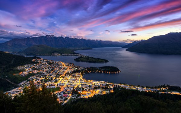 Man Made Queenstown (New Zealand) Cities New Zealand Lake Mountain Light HD Wallpaper | Background Image