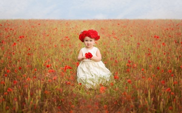 Photography Child Little Girl Wreath Poppy Field Cute Red Flower HD Wallpaper | Background Image