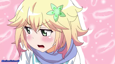 HD anime wallpaper featuring Tapris Sugarbell Chisaki from Gabriel DropOut with a pink background and a green flower hair accessory.