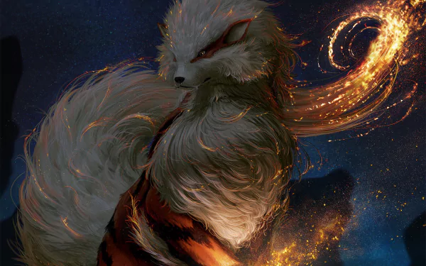 HD desktop wallpaper featuring Arcanine, a majestic and fiery Pokémon from the anime series Pokémon, with a dynamic and vibrant background.