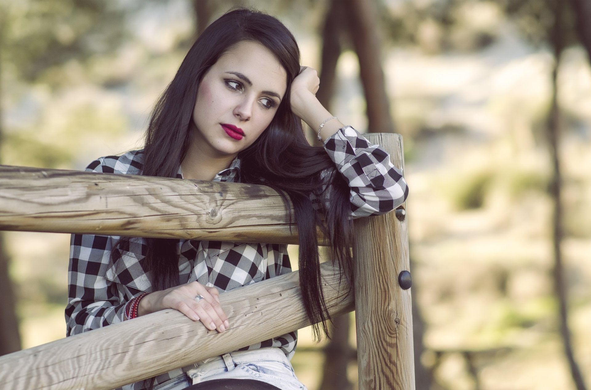 Download Brown Eyes Depth Of Field Brunette Lipstick Model Woman Mood HD Wallpaper by Javier Garrido