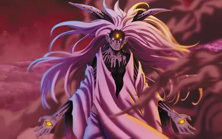 4K Ultra HD anime wallpaper of Momoshiki Ōtsutsuki from Boruto, featuring vivid colors and dynamic, ominous energy against a dark, swirling background.