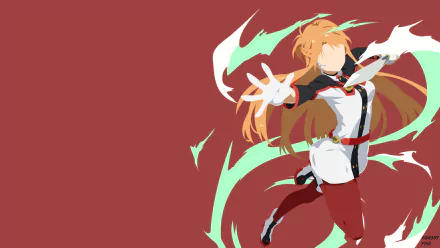 Asuna from Sword Art Online Movie: Ordinal Scale leaping with flowing hair and green energy trails against a maroon backdrop — HD PC desktop wallpaper.