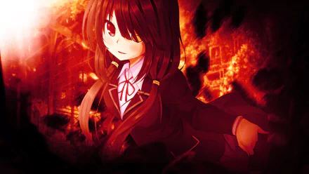 HD desktop wallpaper and background featuring Kurumi Tokisaki from Date A Live. The image showcases Kurumi with her dark hair and vibrant outfit against a dramatic, fiery backdrop.