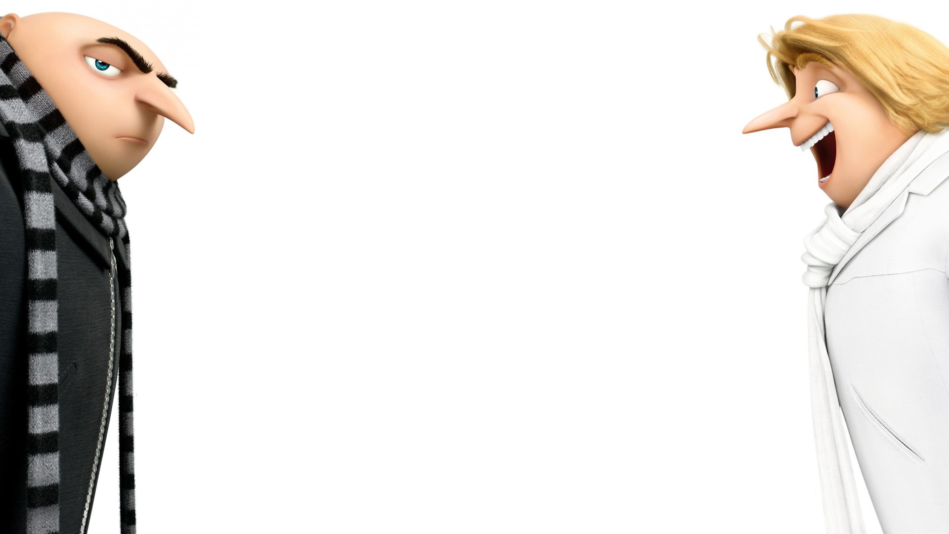 HD desktop wallpaper featuring Gru and Dru from the movie Despicable Me 3, facing each other against a white background.