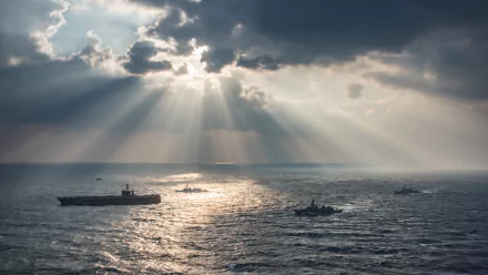horizon USS Carl Vinson (CVN-70) aircraft carrier water cloud sunbeam battleship ocean military United States Navy HD Desktop Wallpaper | Background Image