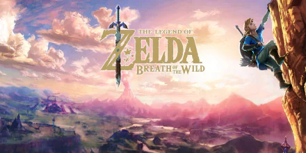 HD desktop wallpaper featuring The Legend of Zelda: Breath of the Wild, with a scenic vista and the game's logo prominently displayed.