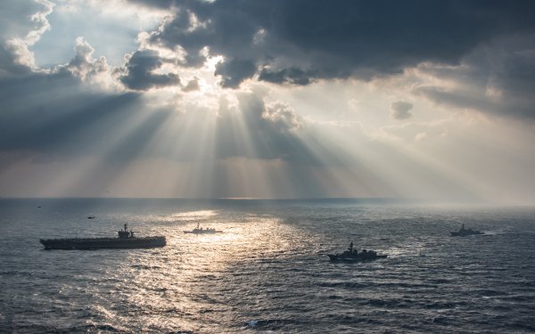 Military United States Navy Warships Ocean Battleship Sunbeam Cloud Water Aircraft Carrier USS Carl Vinson Horizon HD Wallpaper | Background Image